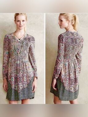 LN WOMENS SMALL (bust 36”) ANTHROPOLOGIE MAEVE TILED MOSAIC KNIT DRESS